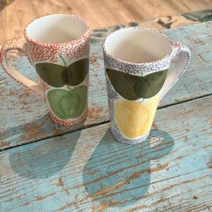 Vtg Gabbay Hand Painted Spongeware Tall Pottery Mug with Fruit Decoration purple